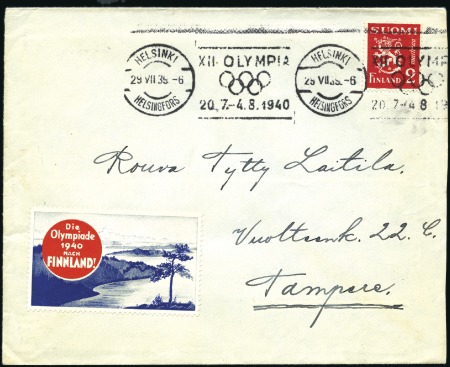 Stamp of Finland Olympic continuous machine cancel tying 2ö to enve