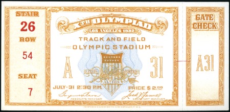 Stamp of Olympics » 1932 Los Angeles Tickets: Track and Field in the Olympic Stadium -