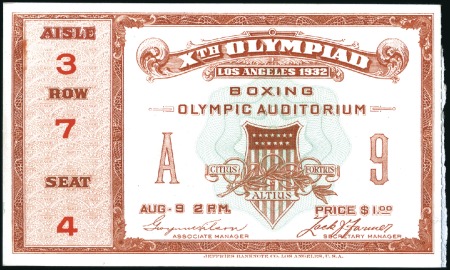 Stamp of Olympics » 1932 Los Angeles Tickets: Selection of six unused & used tickets fr