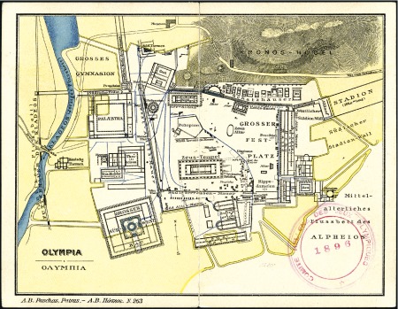 Stamp of Greece Fold-over postcard with map of the Olympic arenas 