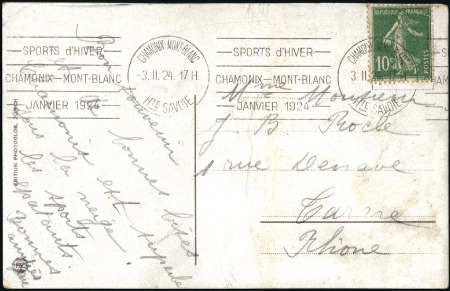 Stamp of Olympics » 1924 Chamonix USED DURING THE GAMES: 1924 (Feb 3) Picture postca