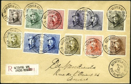 Stamp of Belgium 1920 (Sep 14) Envelope with King Albert multiple f