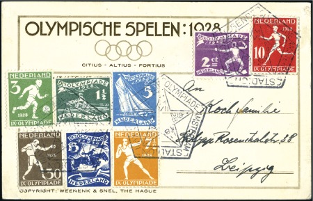 Stamp of Netherlands Olympic set tied by special Olympic pentagonal 18.