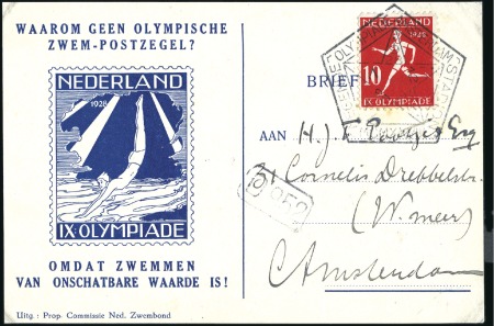 Stamp of Netherlands "Why not an Olympic swimming-stamp?" printed postc