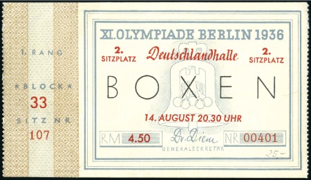 Stamp of Olympics Tickets: Selection of seven tickets for an array o