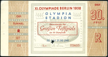 Stamp of Olympics Tickets: Selection of six tickets for an array of 