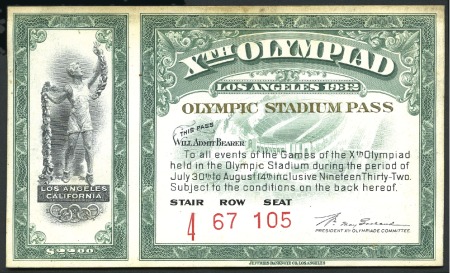 Stamp of Olympics Tickets: Olympic Stadium Pass - July 30 to August 