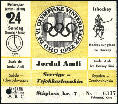 Stamp of Olympics » 1952 Oslo Tickets: Three tickets different events, including