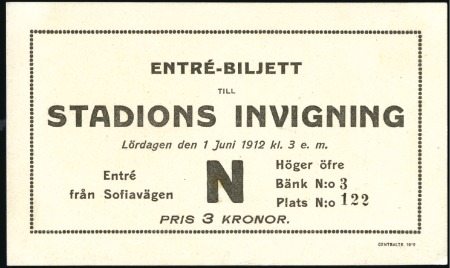 Stamp of Sweden Tickets: Ticket for Stadium, fine & scarce
