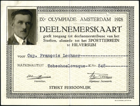 Stamp of Olympics » 1928 Amsterdam Identity Card: Official card with photo for Captai