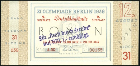 Stamp of Germany » German Empire » German Empire, 1933/45 Third Reich Tickets: Selection of three Official Boxing ticket