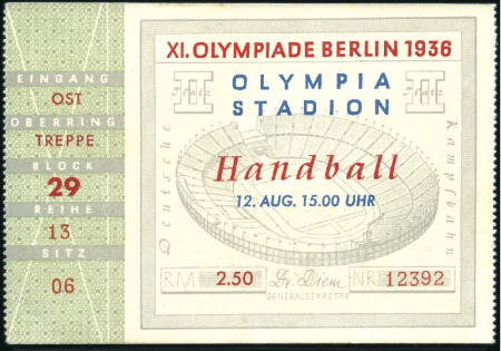 Stamp of Germany » German Empire » German Empire, 1933/45 Third Reich Tickets: Selection of two Official Handball ticket