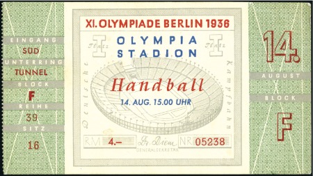 Stamp of Olympics Tickets: Selection of two Official Handball ticket