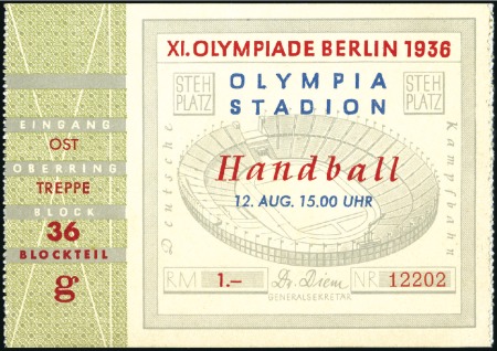 Stamp of Olympics Tickets: Selection of two Official Handball ticket