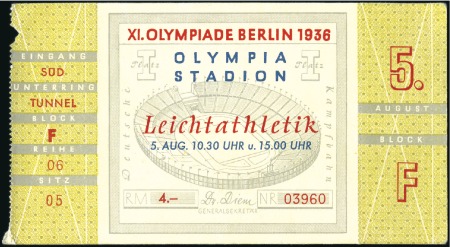 Stamp of Germany » German Empire » German Empire, 1933/45 Third Reich Tickets: Selection of eight Official Track & Field