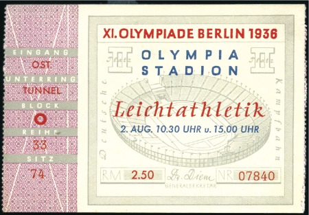 Stamp of Germany » German Empire » German Empire, 1933/45 Third Reich Tickets: Selection of eight Official Track & Field