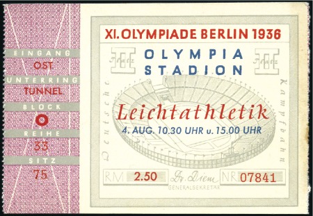 Stamp of Germany » German Empire » German Empire, 1933/45 Third Reich Tickets: Selection of eight Official Track & Field
