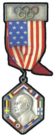 Stamp of Germany » German Empire » German Empire, 1933/45 Third Reich Joe Thum medal, with Olympic Rings on bar with US 