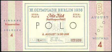 Stamp of Olympics » 1936 Berlin » Documents, Programmes, Tickets, etc. Tickets: Selection of four Official Polo tickets a