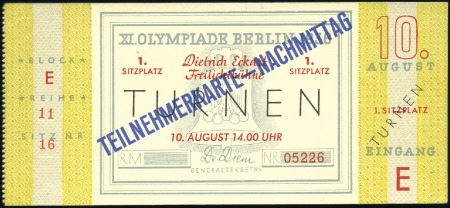 Stamp of Germany » German Empire » German Empire, 1933/45 Third Reich Tickets: Selection of three Official Gymnastics ti