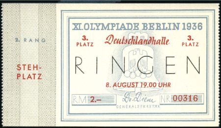 Stamp of Olympics Tickets: Selection of two Official Wrestling ticke