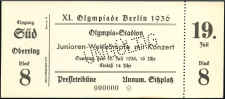 Stamp of Olympics Tickets: "Junioren-Wettkampte mint Konzert" on Jul
