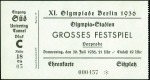 Stamp of Olympics Tickets: "Grosses Festspiel", "Musik und Tanz der 