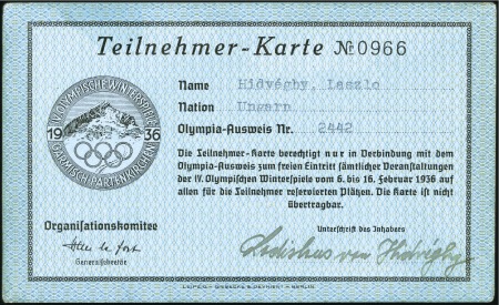 Stamp of Germany » German Empire » German Empire, 1933/45 Third Reich Tickets: Organising Committee participants pass to