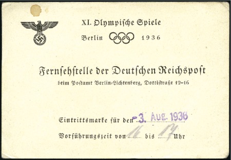 Stamp of Germany » German Empire » German Empire, 1933/45 Third Reich Ticket to a film viewing of the Games (for the fir