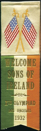 Stamp of United States "Welcome Sons of Ireland / Xth Olympiad" silk ribb