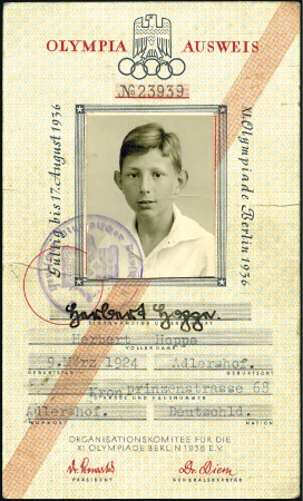 Stamp of Olympics » 1936 Berlin » Documents, Programmes, Tickets, etc. Identity Card: Official identity card issued by th