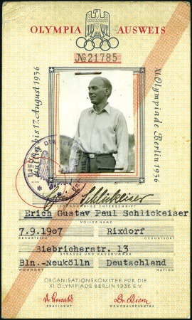 Stamp of Olympics » 1936 Berlin » Documents, Programmes, Tickets, etc. Identity Card: Official identity card issued by th