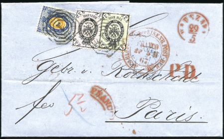 Stamp of Poland » Poland 1865-1917 Russia Used In Poland (2nd Period) 1867 MIXED ISSUE FRANKING Folded letter to Paris f