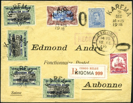 Stamp of Belgian Congo » Ruanda Urundi Guerre 1914-18 1918 Enveloppe recommandée de Karema pour la Suiss