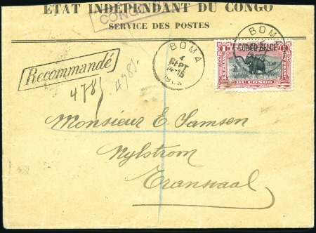 Stamp of Belgian Congo » 1909 Local Surcharge Lettre recommandée de Boma pour le Transvaal avec 