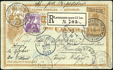 Stamp of Belgian Congo 1910 Carte réponse à 15c avec recommandation suppl