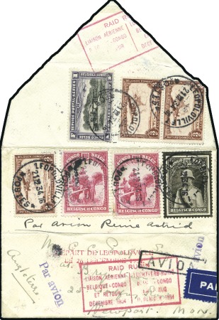Stamp of Belgian Congo 1934 (21.12) "Raid Rubin", enveloppe du vol de ret