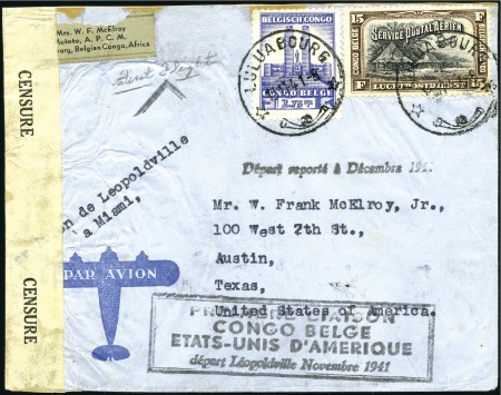 Stamp of Belgian Congo 1941 (18.11) Premier vol Congo-États Unis, envelop