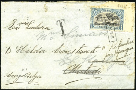Stamp of Belgian Congo 1909 25c Bleu avec bord de feuille sur enveloppe d