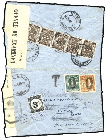 Stamp of Belgian Congo 1945 Enveloppe postée à Sakani (ville frontière av
