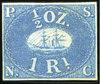 Stamp of Peru » Pacific Steam Navigation Co. Issue 1r Blue on blued paper, clear margins all around, 