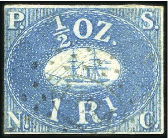 Stamp of Peru » Pacific Steam Navigation Co. Issue 1r Blue on blued paper, Lima cancel (L+R fig. 37),