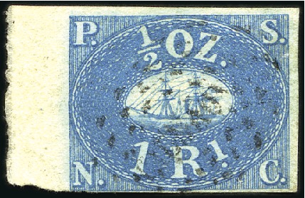 Stamp of Peru » Pacific Steam Navigation Co. Issue 1r Blue on blued paper, Callao cancel (L+R fig. 24