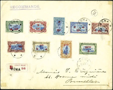 Stamp of Belgian Congo » General Issues from 1909 (June) 1918 Croix-Rouge, série complète sur envoi recomma