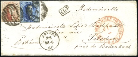 Stamp of Belgium » Belgique. 1858 Médaillons arrondis - Émission 20c Bleu et 40c vermillon, diversement margés, obl