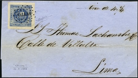 Stamp of Peru » 1858 (March) First Issue UNIQUE FIRST DAY COVER FOR THE FIRST ISSUE

1858