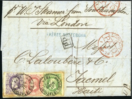 Stamp of Belgium » Belgique. 1869-83 Nouveaux types et nouvelles valeurs - Émission 1F violet + 40c rose + 10c vert sur lettre d'Anver