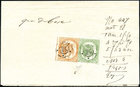 Stamp of France » Télégraphe 1868 50c vert et 1F orange sur dépêche extra-dépar