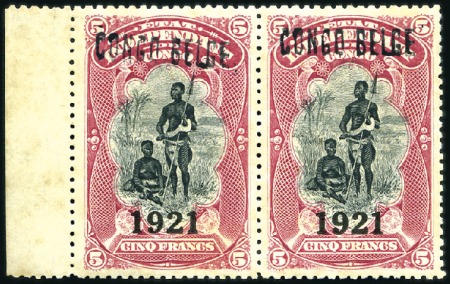 Stamp of Belgian Congo » General Issues from 1909 (June) 1921 "Récupération", surcharge "1921" sur le 5F ca
