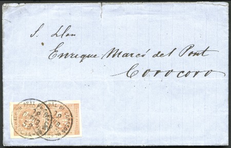 Stamp of Peru » 1858 (March) First Issue 1p Red, vertical pair of transfer types I/D ("brid